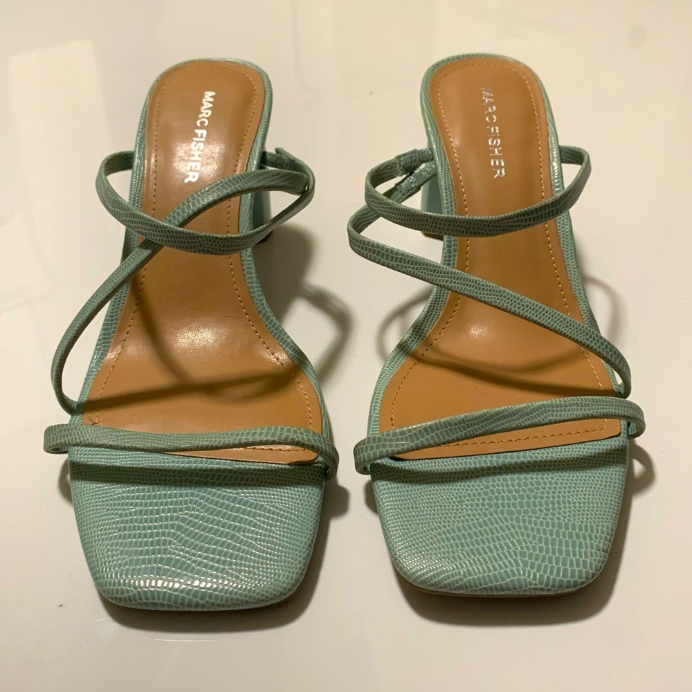 Marc Fisher Snake Print strappy block heel sandal